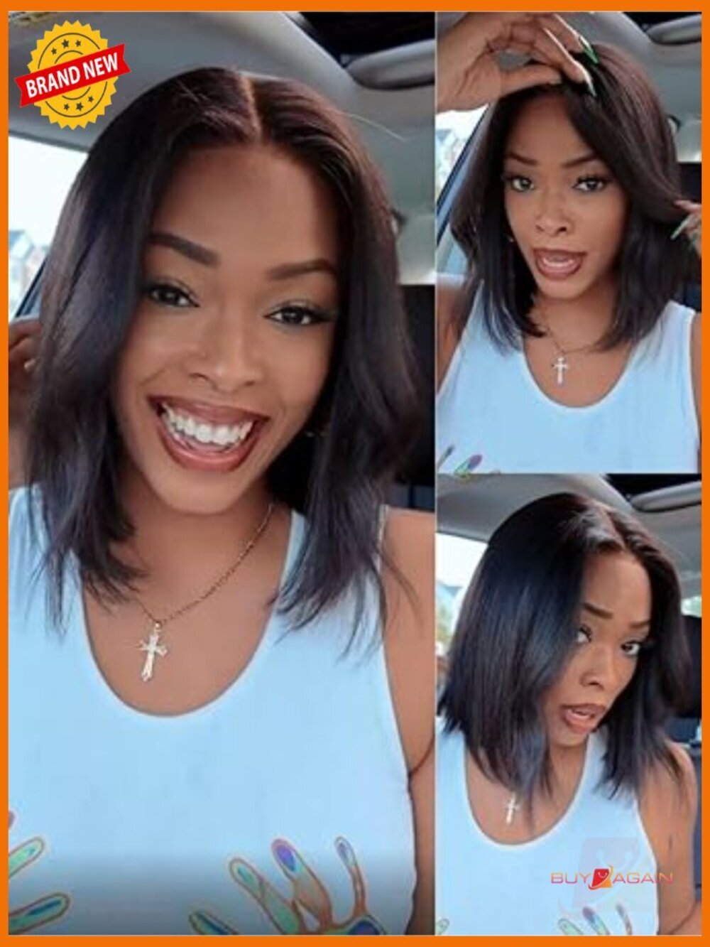 8" Yaki Straight Bob Drawstring Wig Human Hair Glueless Pre Cut 7x5 HD Lace